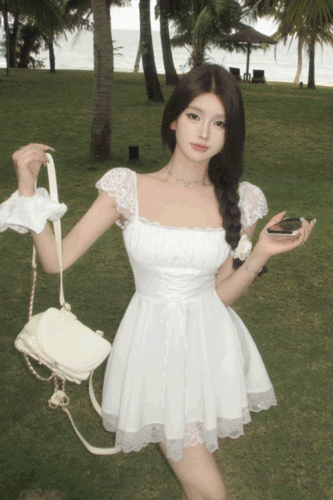 휴양지,해변룩으로 추천🌴화이트 레이스업 드레스 (S,M)